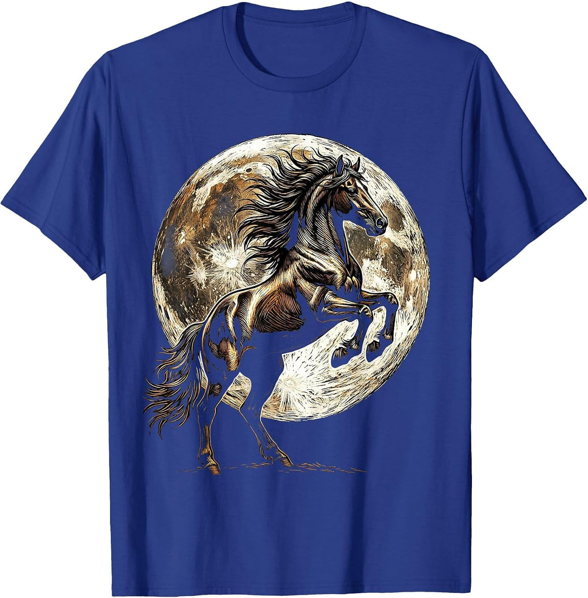 Rearing Horse Full Moon Western Rodeo Graphic T-Shirt - Royal Blue