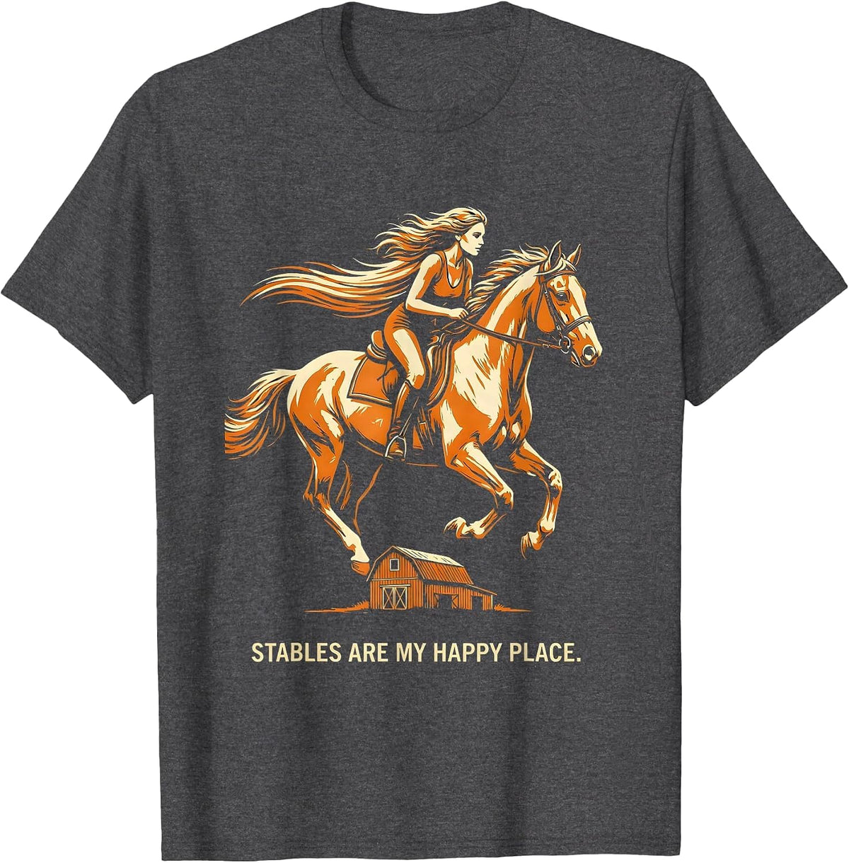 Stables Are My Happy Place Horse Lover Design T-Shirt - Dark Heather Grey
