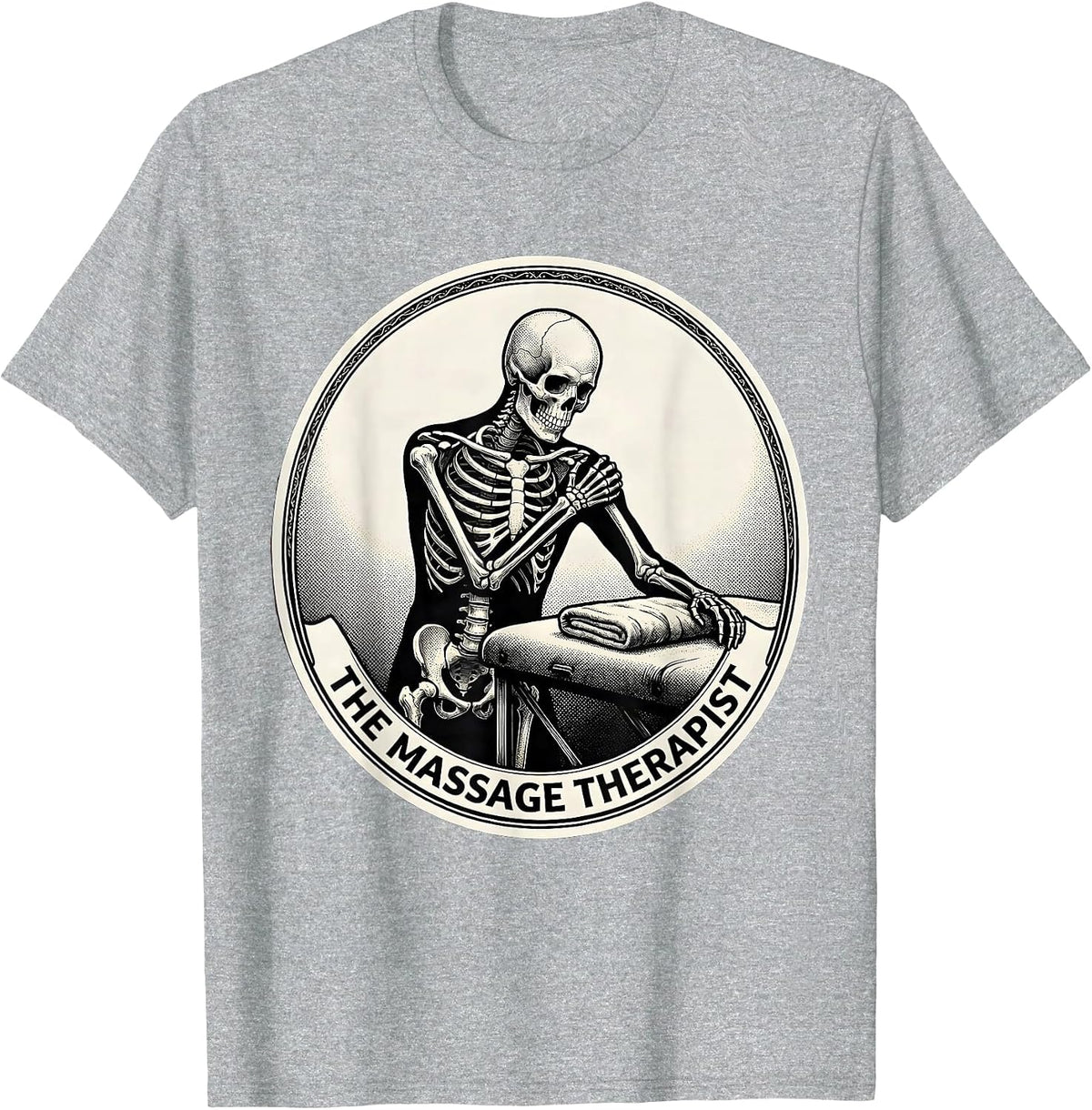 Men's The Massage Therapist Skeleton Tarot Card Halloween Humor T-Shirt - Heather Grey