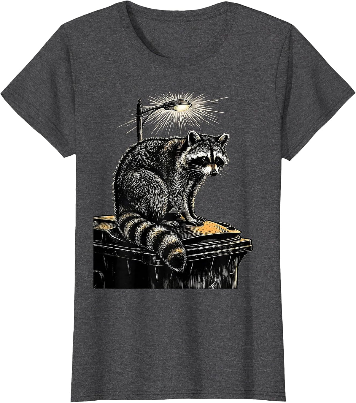 Women's Raccoon on Dumpster Night Scene Illustration T-Shirt - Dark Heather Grey