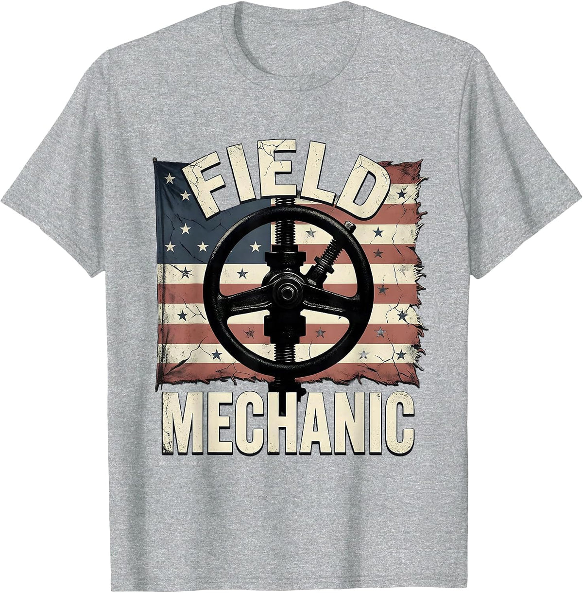 Men's Field Mechanic Distressed American Flag Mechanic Gift T-Shirt - Heather Grey