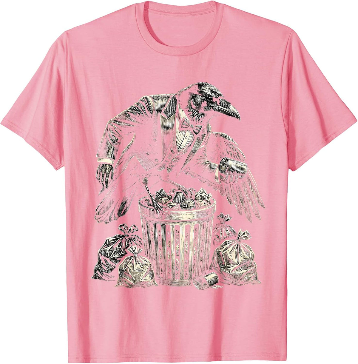Men's Dapper Crow Dumpster Diver Funny Tattoo Art T-Shirt - Pink
