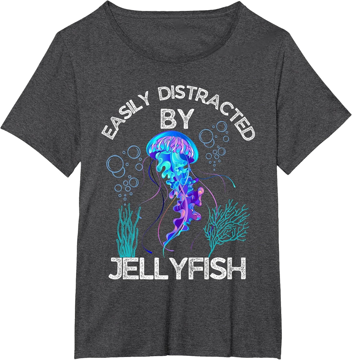 Funny Jellyfish Lovers Easily Distracted By Jellyfish T-Shirt - Dark Heather Grey