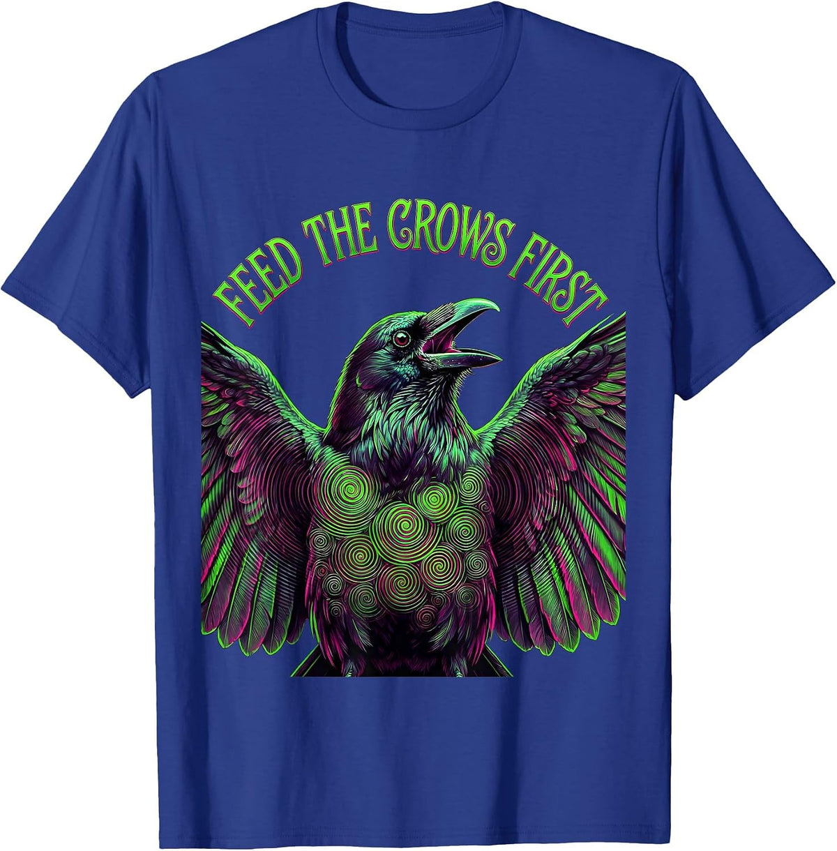 Feed the Crows First Dark Crow Graphic Design T-Shirt - Royal Blue