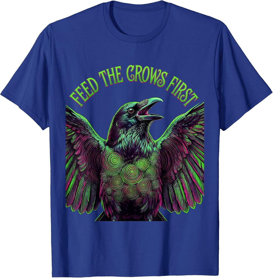 Feed the Crows First Dark Crow Graphic Design T-Shirt - Royal Blue