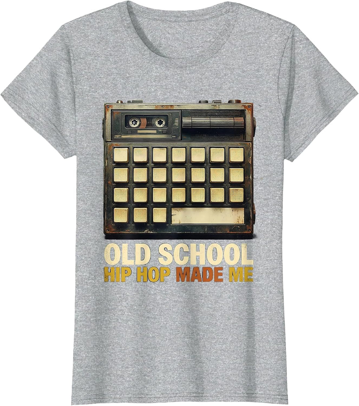 Women's Old School Hip Hop Made Me Vintage Retro Cassette Rap T-Shirt - Heather Grey