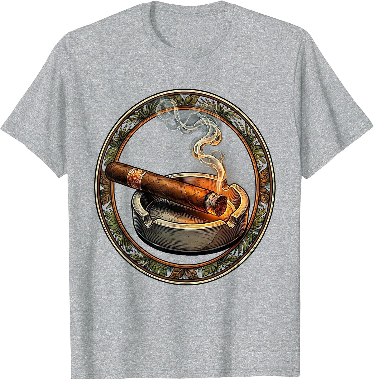 Men's Cuban Cigar Ashtray Smoke Art Illustration T-Shirt - Heather Grey