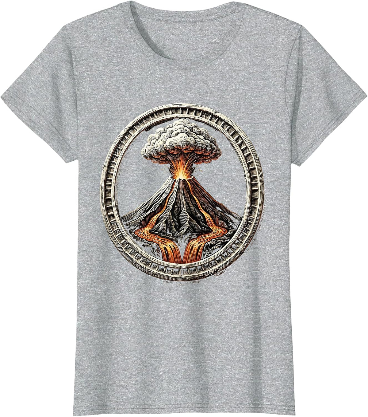 Erupting Volcano Lava River Graphic Tee T-Shirt - Heather Grey