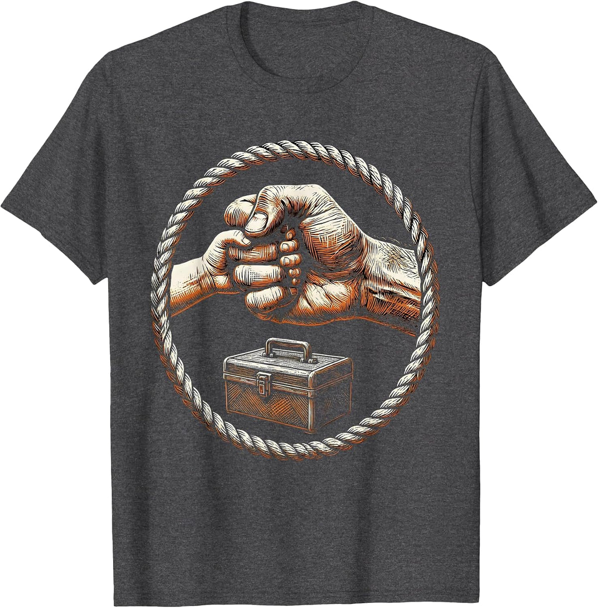 Teach Kids to Change Oil Fist Bump Graphic T-Shirt - Dark Heather Grey