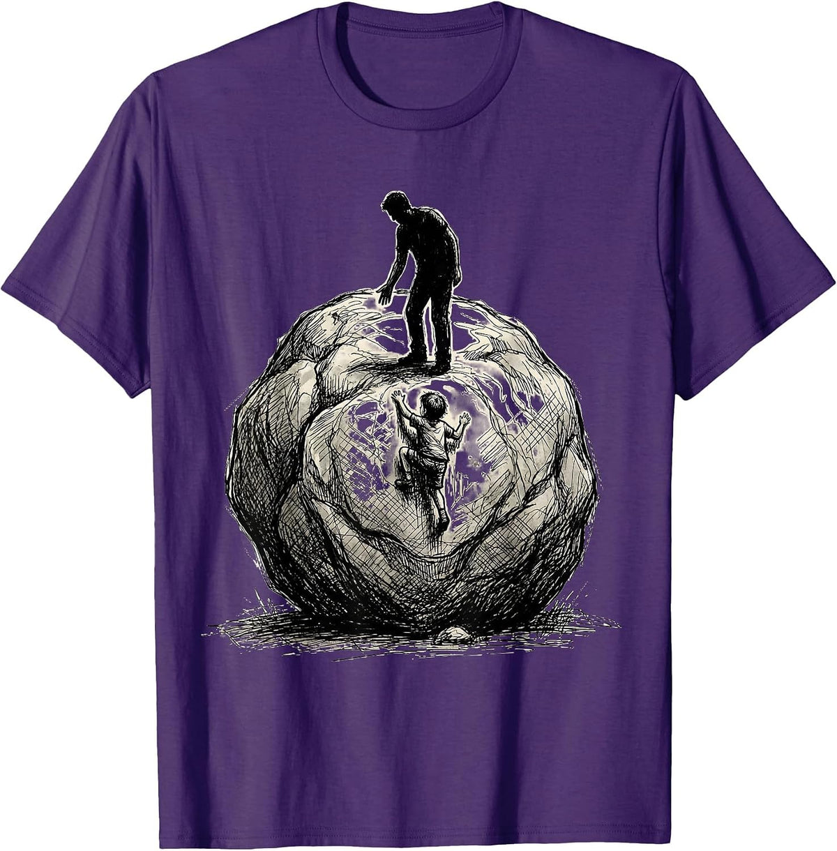 Boy Mom Boulder Climbing Silhouette Design T-Shirt - Purple