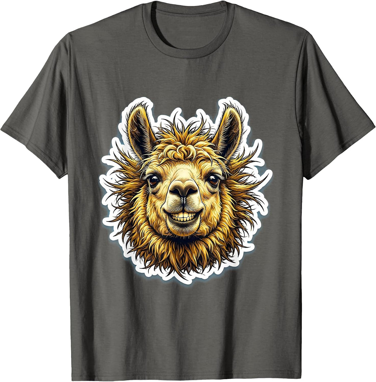 Derpy Llama Goofy Grin Funny Animal Design T-Shirt - Asphalt Grey