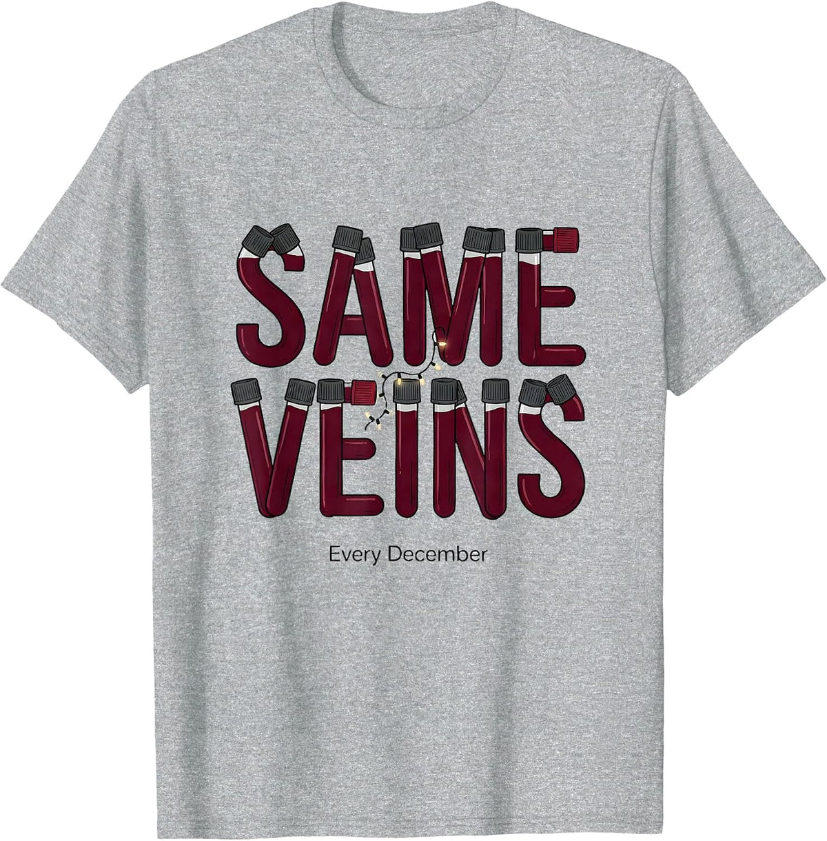 Men's Same Veins, Every December Funny Phlebotomist Christmas T-Shirt - Heather Grey