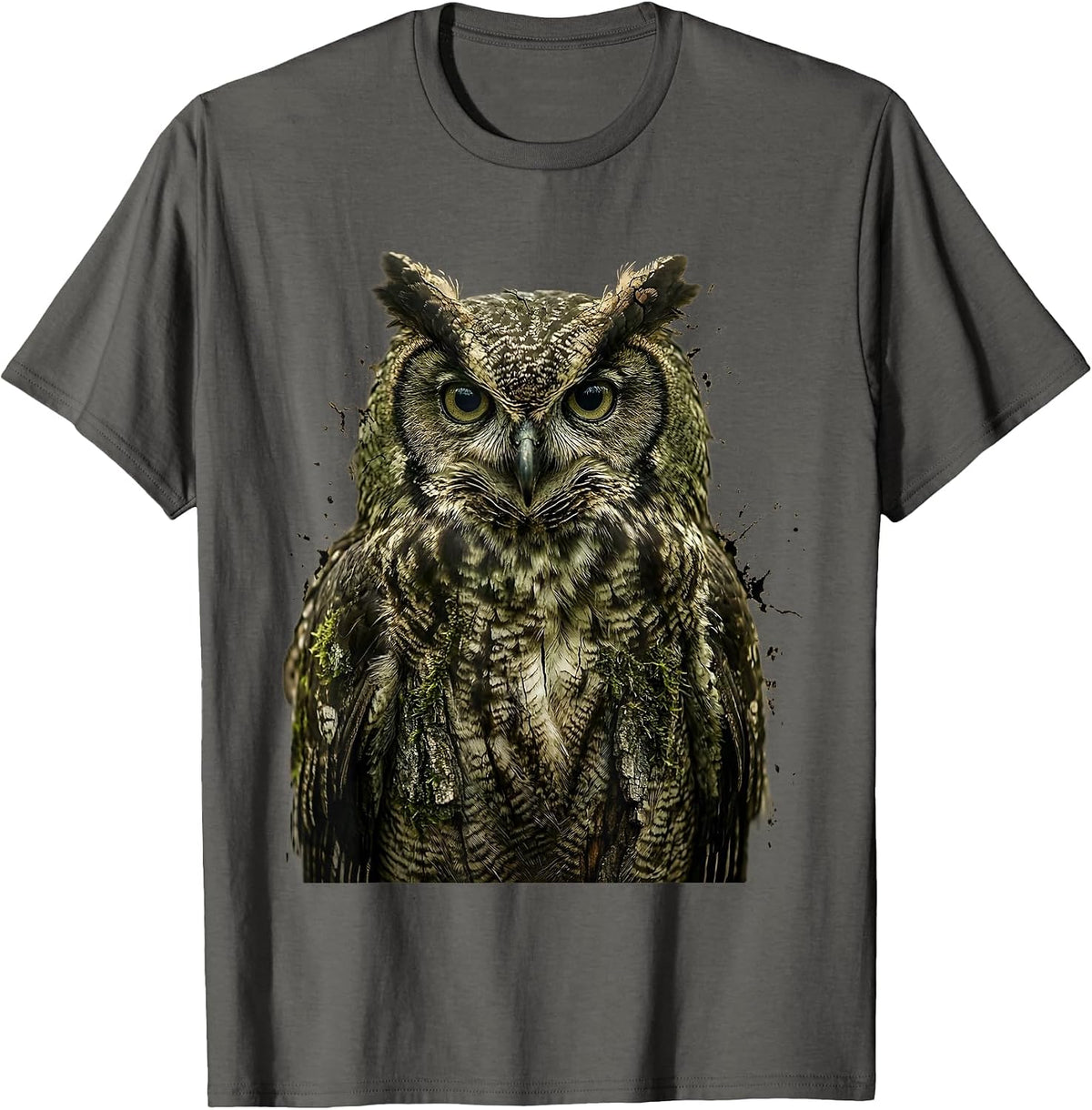 Owl Camouflage Mossy Tree Bark Nature Design T-Shirt - Asphalt Grey