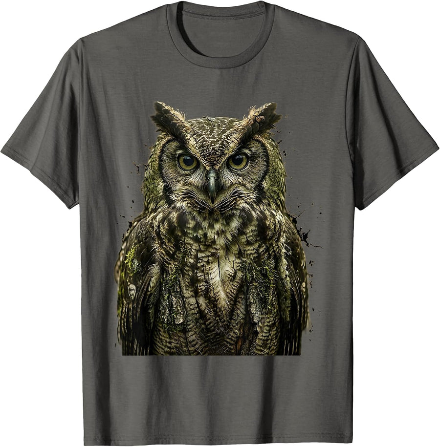 Owl Camouflage Mossy Tree Bark Nature Design T-Shirt - Asphalt Grey