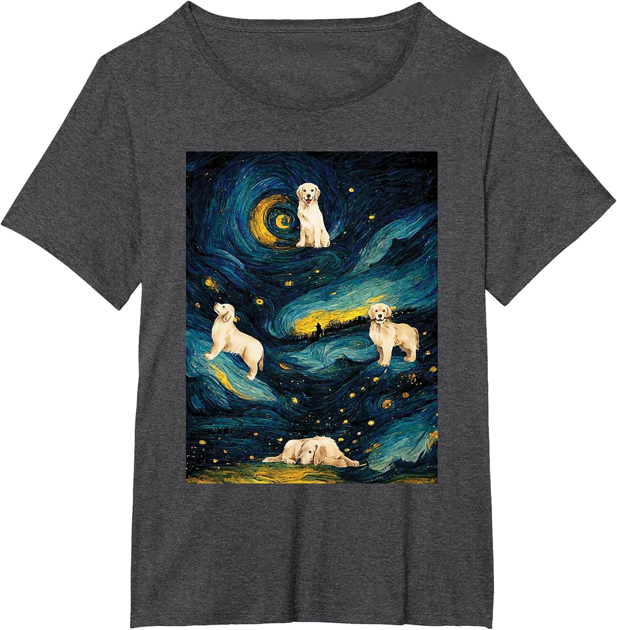 Starry Night Golden Retriever Dog - Canine Lover Pet Owner T-Shirt - Dark Heather Grey