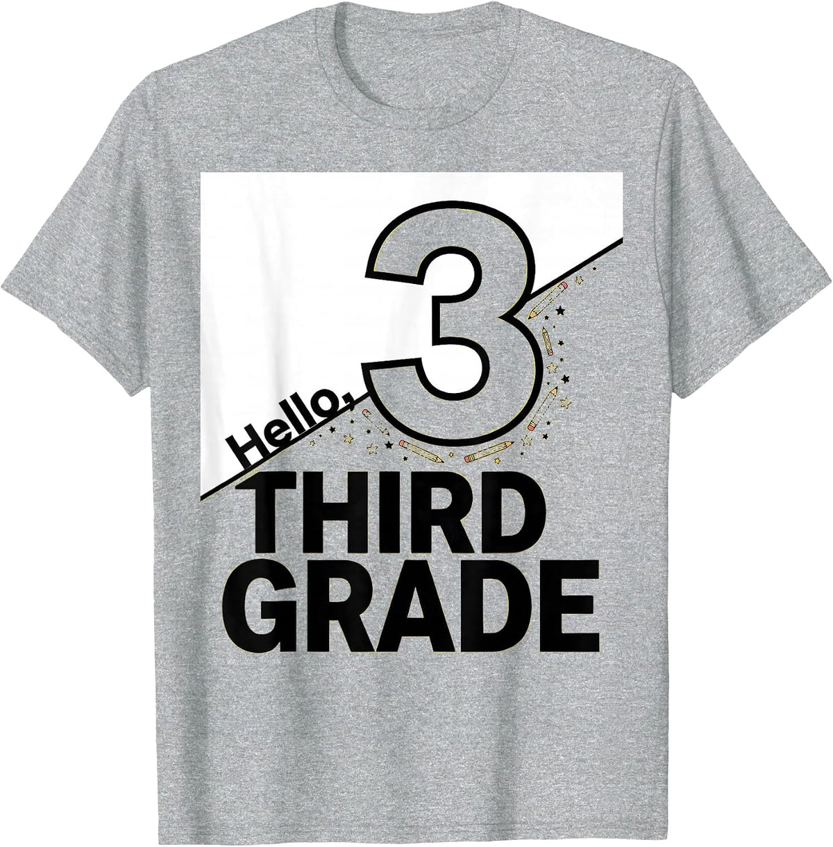 Men's Hello, Third Grade Playful Teacher Back to School T-Shirt - Heather Grey
