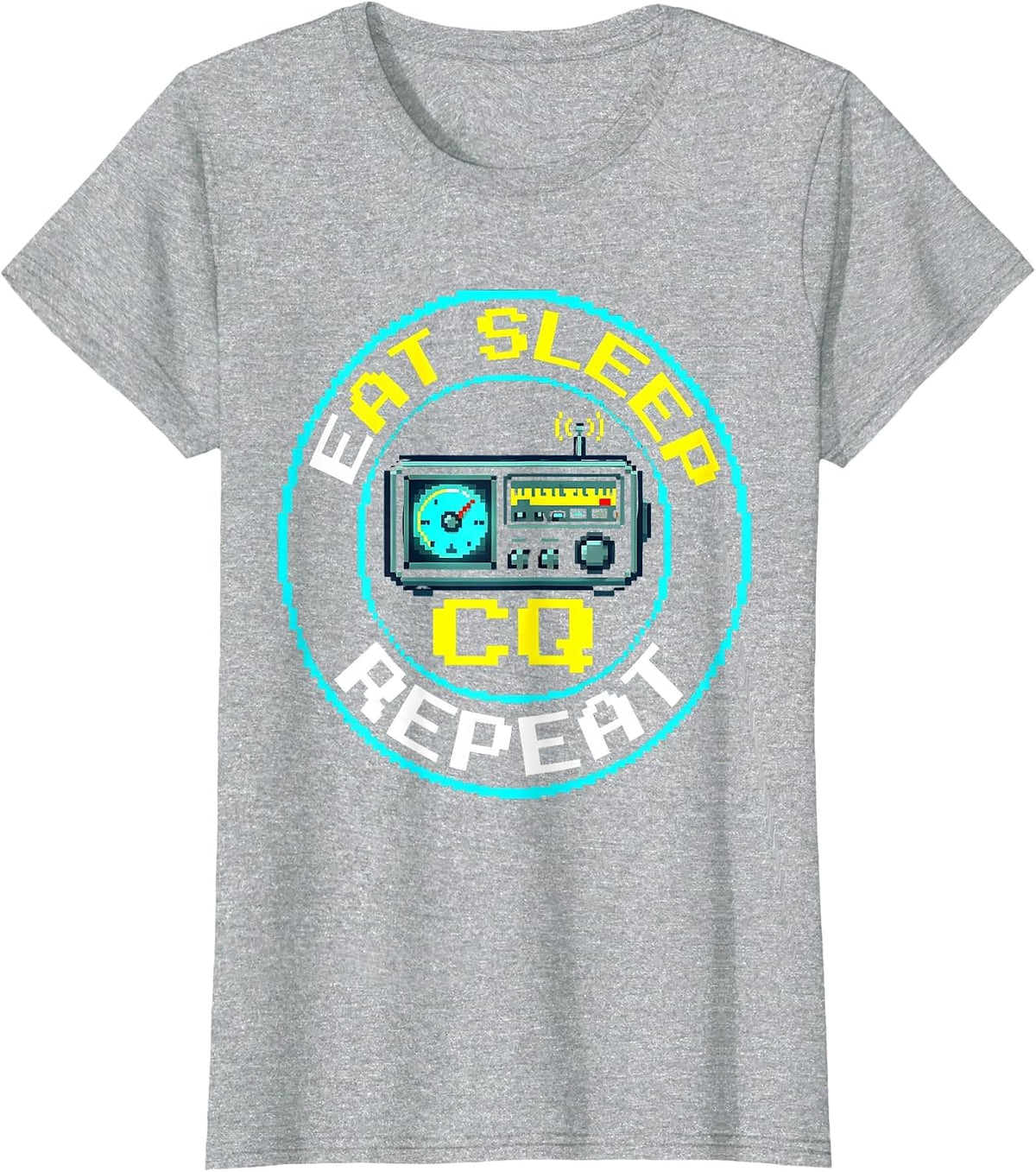 Eat Sleep CQ Repeat Retro Ham Radio Design T-Shirt - Heather Grey