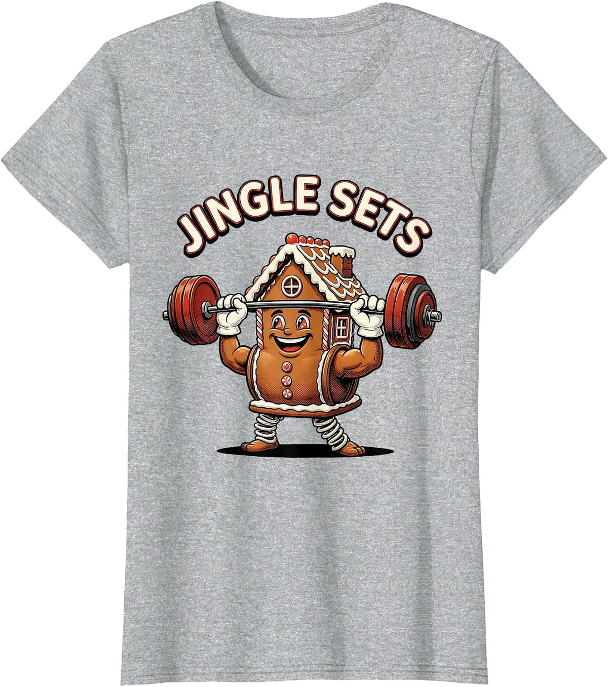 Jingle Sets Retro Cartoon Funny Christmas Gym Weightlifting T-Shirt - Heather Grey