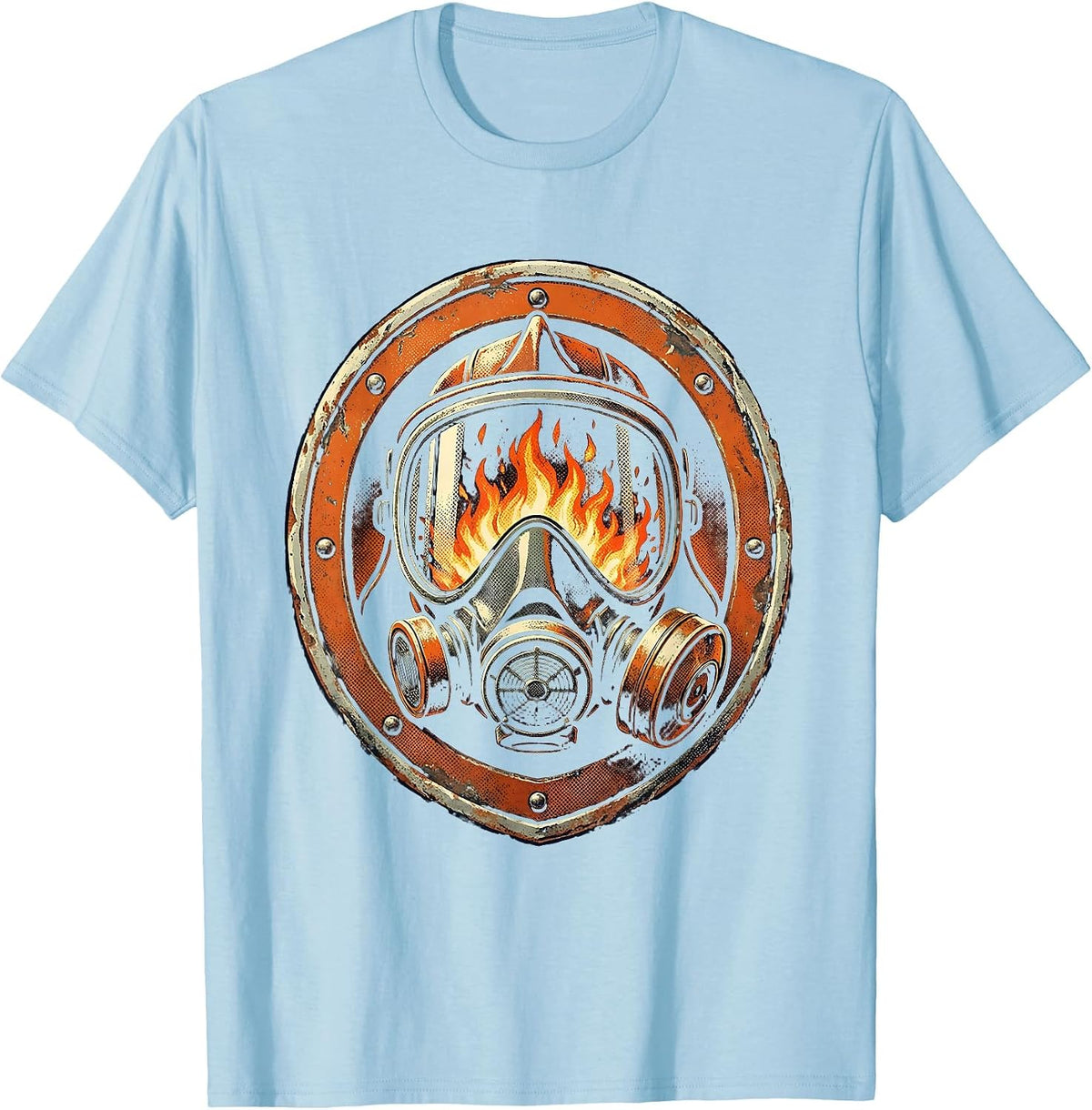 Men's Firefighter Mask Flames Reflected in Visor Graphic T-Shirt - Baby Blue