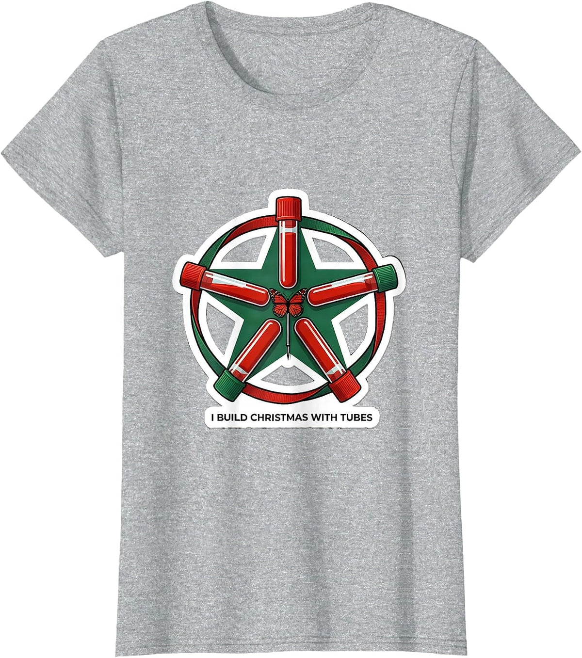 Women's I Build Christmas With Tubes Phlebotomist Holiday Humor Lab T-Shirt - Heather Grey