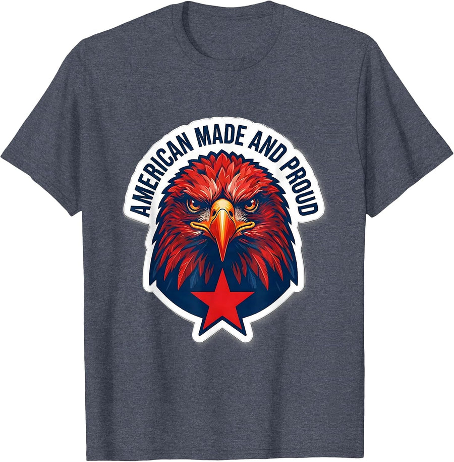 American Made And Proud USA Patriotic Design T-Shirt - Heather Blue