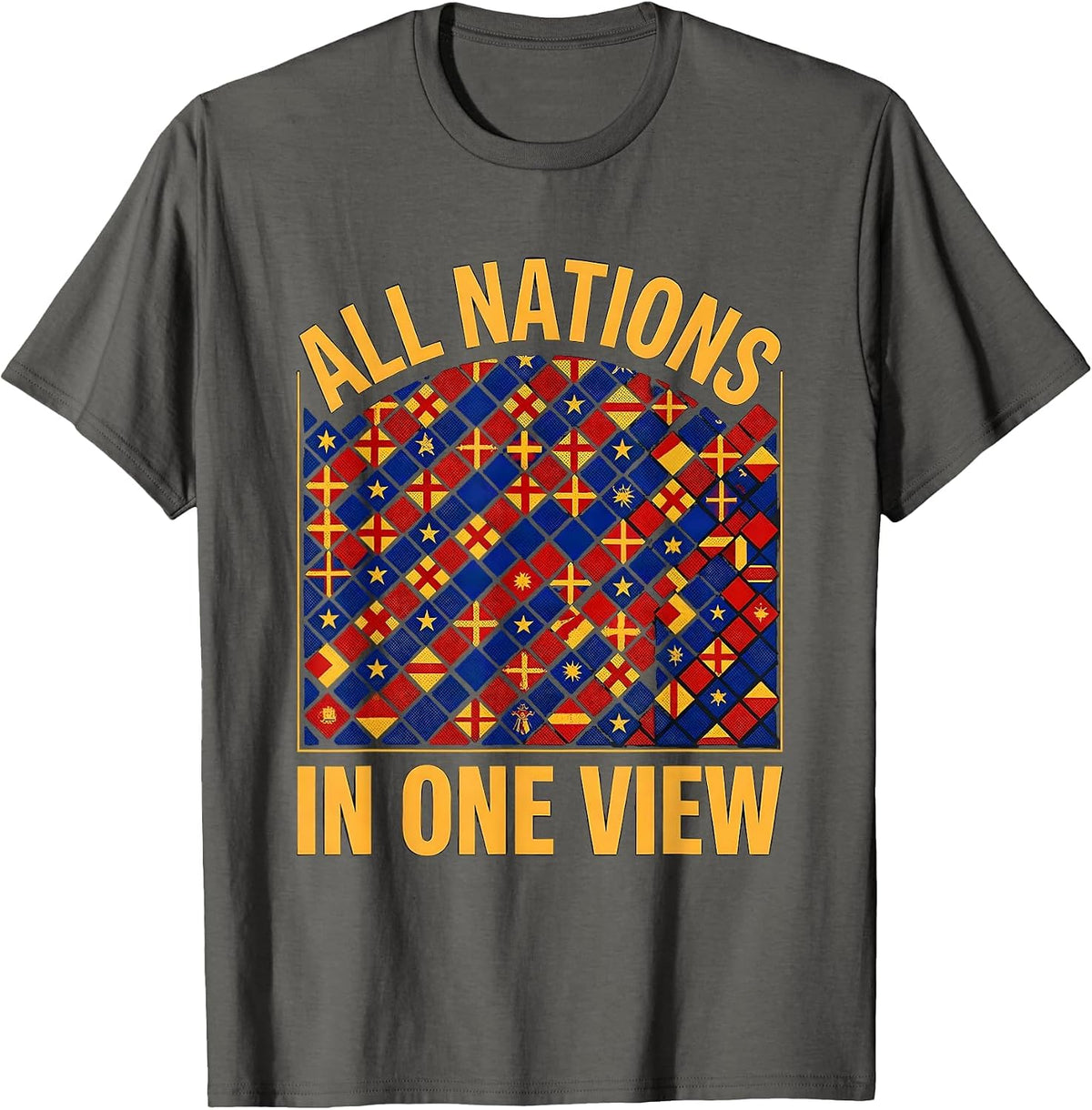 All Nations In One View International Travel Geography Lover T-Shirt - Asphalt Grey