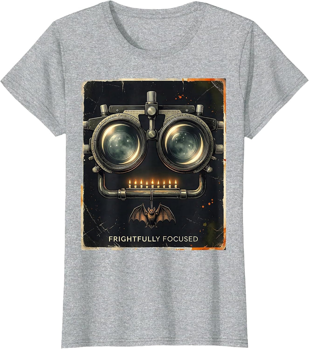 Women's Frightfully Focused Distressed Halloween Optometrist Eye T-Shirt - Heather Grey