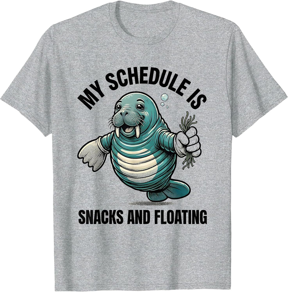 Men's My Schedule Is Snacks And Floating Funny Manatee Sea Animal T-Shirt - Heather Grey