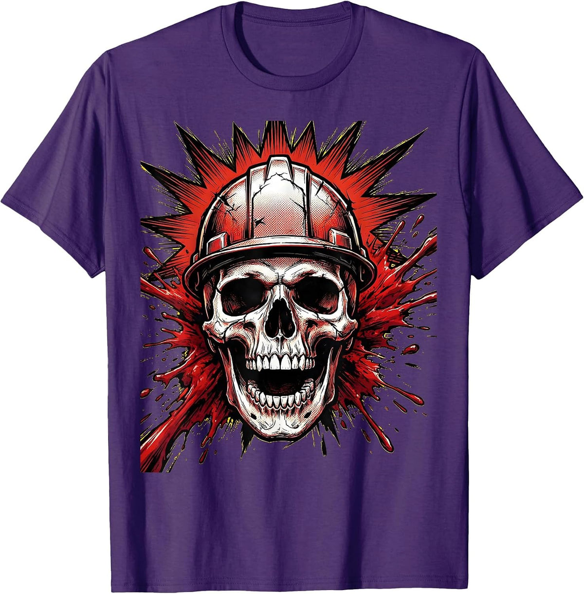 Men's Bloody Skull Hard Hat Splatter Graphic T-Shirt - Purple