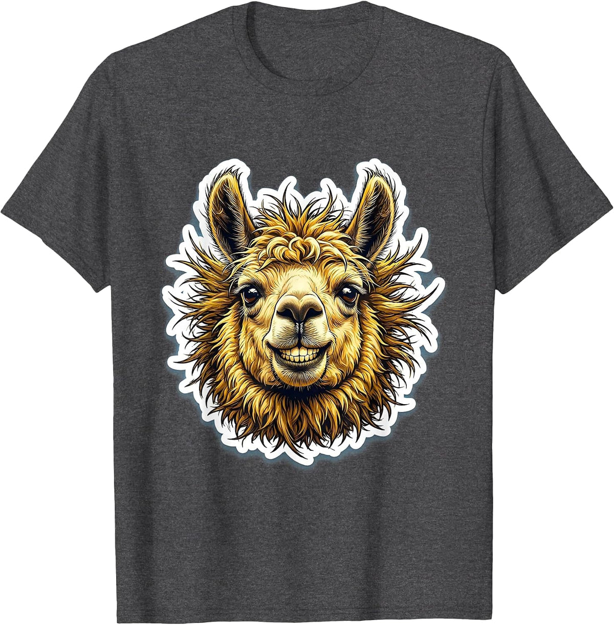 Derpy Llama Goofy Grin Funny Animal Design T-Shirt - Dark Heather Grey