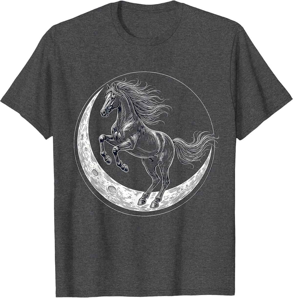 Horse Leaping Over Crescent Moon Graphic T-Shirt - Dark Heather Grey