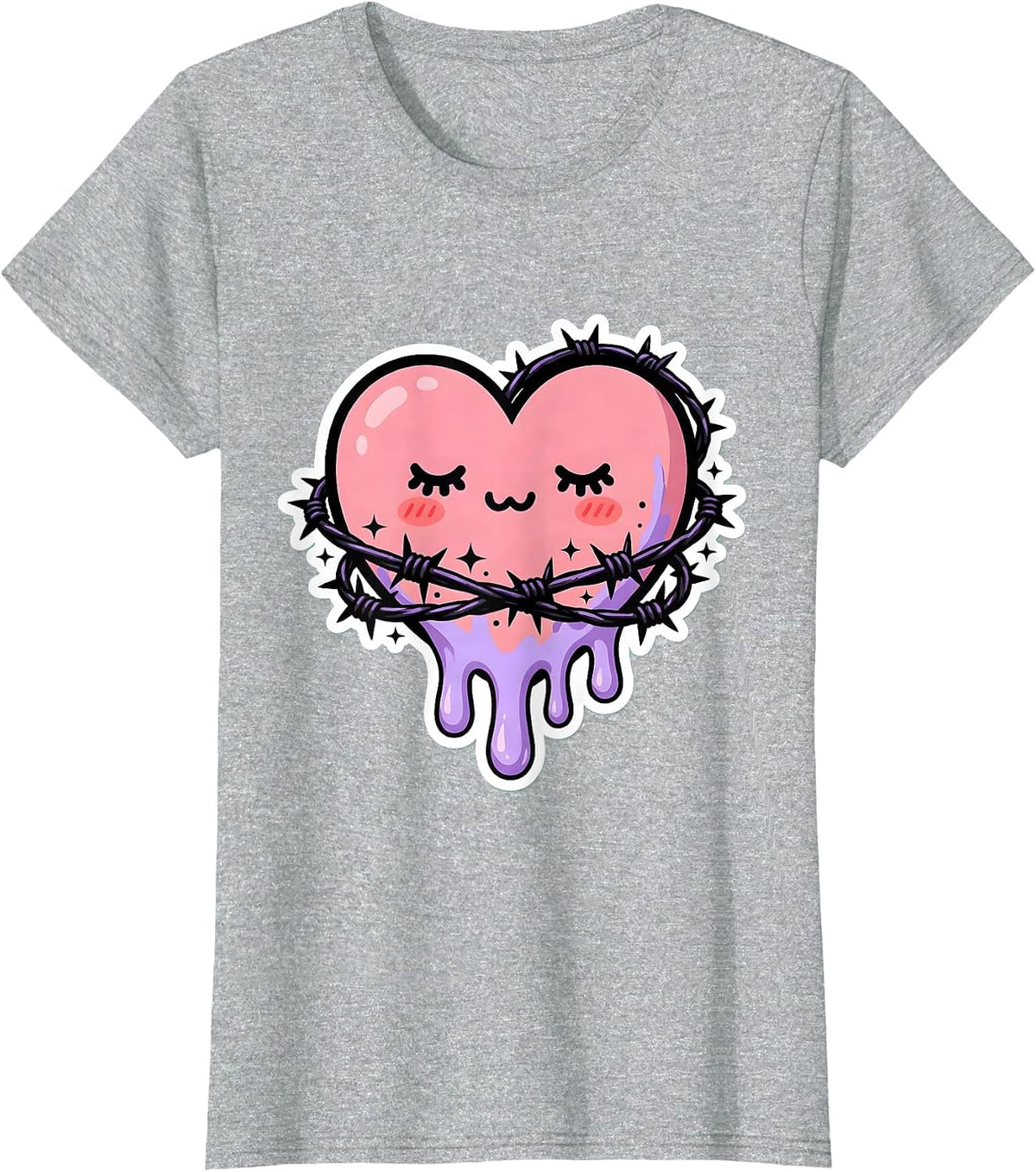 Dripping Heart Barbed Wire Gothic Dark Art T-Shirt - Heather Grey