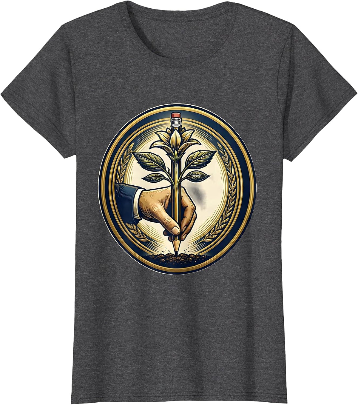 Women's Third Grade Teacher Pencil Planting Graphic T-Shirt - Dark Heather Grey