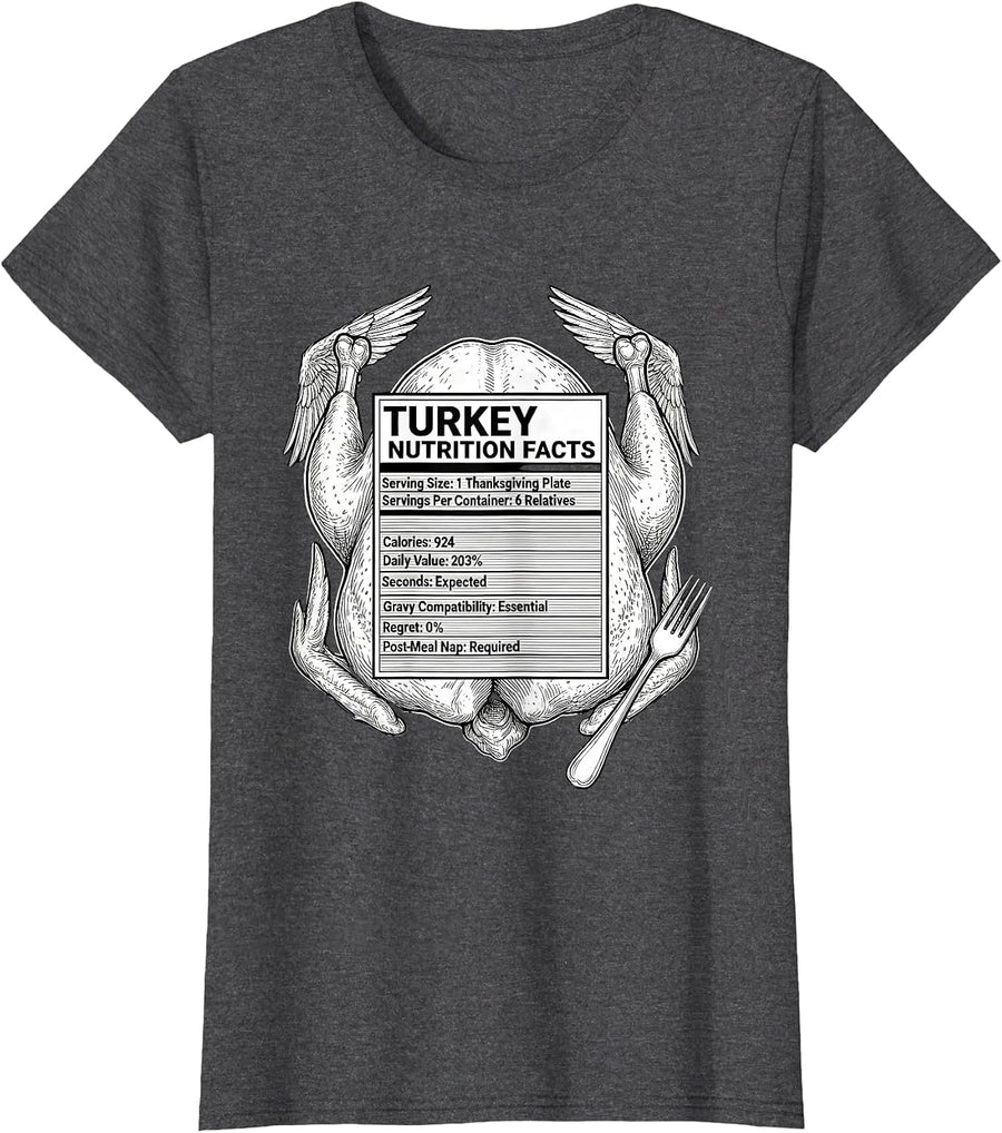 Women's Turkey Nutrition Facts Thanksgiving Costume T-Shirt - Dark Heather Grey