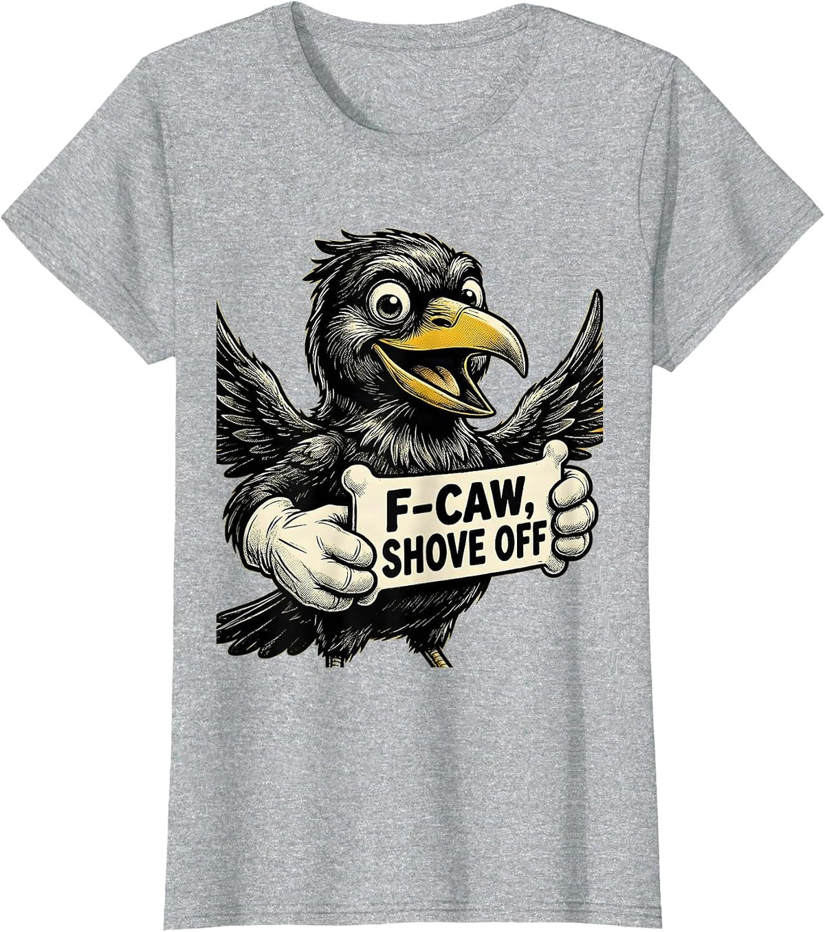 F-Caw, Shove Off Retro Cartoon Crow Bird Lover Dark Humor T-Shirt - Heather Grey
