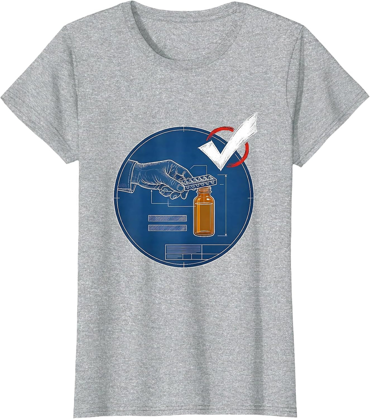 Blueprint Badge Pharmacy Tech Humor Occupational Pride T-Shirt - Heather Grey