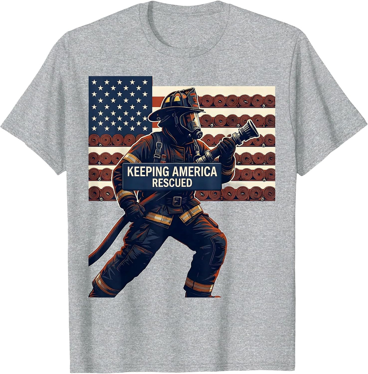Men's Keeping America Rescued Distressed American Flag Firefighter T-Shirt - Heather Grey