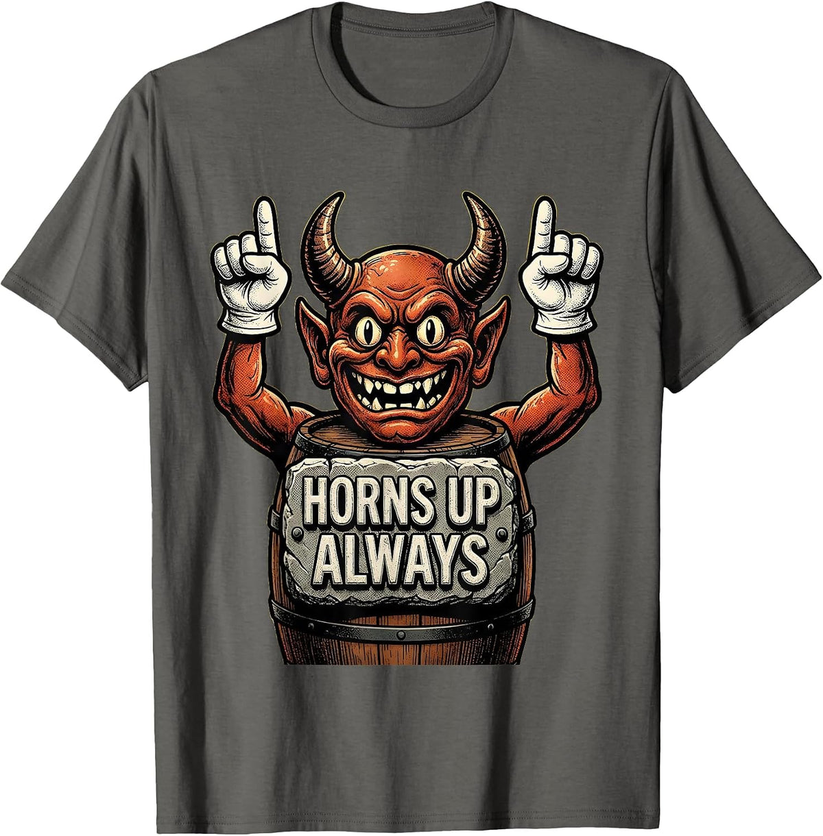 Men's Horns Up Always Metal Band Graphic Design T-Shirt - Asphalt Grey