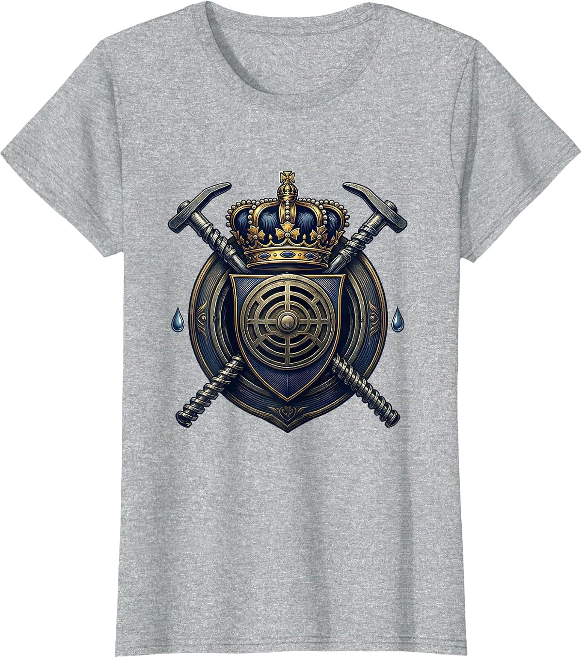 Heraldic Plumber Crest Funny Plumbing Gift T-Shirt - Heather Grey