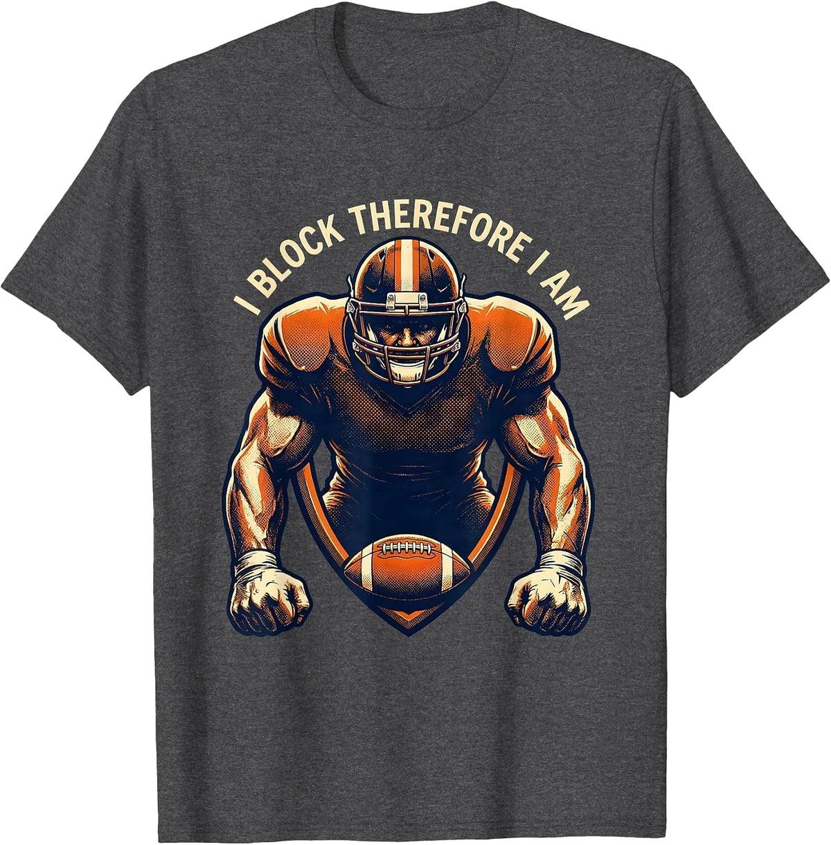 Men's I Block Therefore I Am Football Lineman Shield T-Shirt - Dark Heather Grey