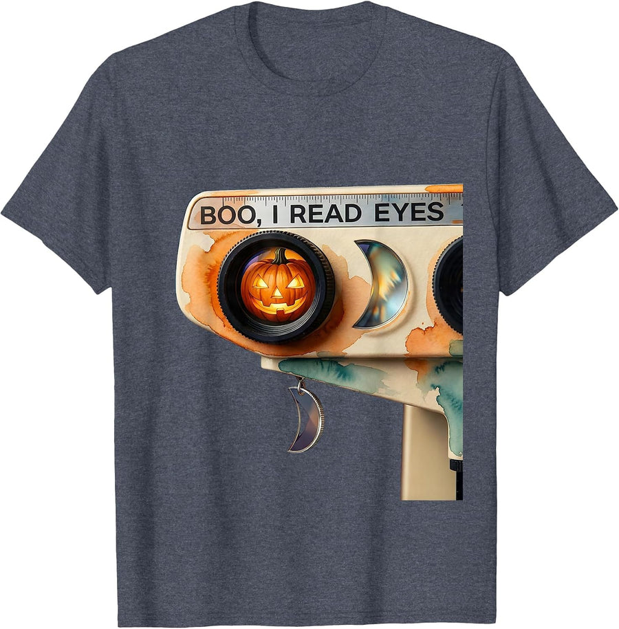 Boo I Read Eyes Watercolor Halloween Optometrist Eye Doctor T-Shirt - Heather Blue