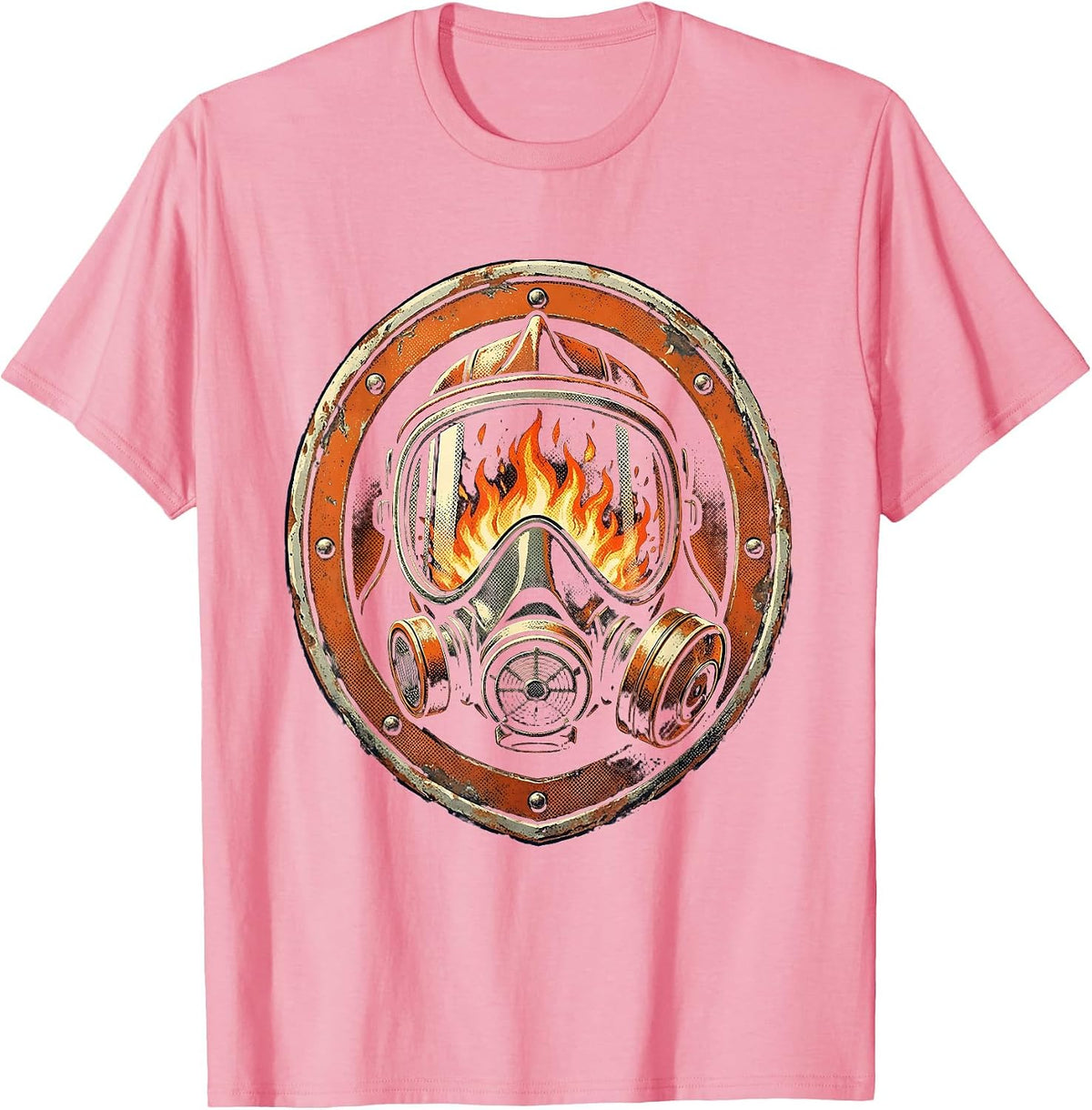 Men's Firefighter Mask Flames Reflected in Visor Graphic T-Shirt - Pink