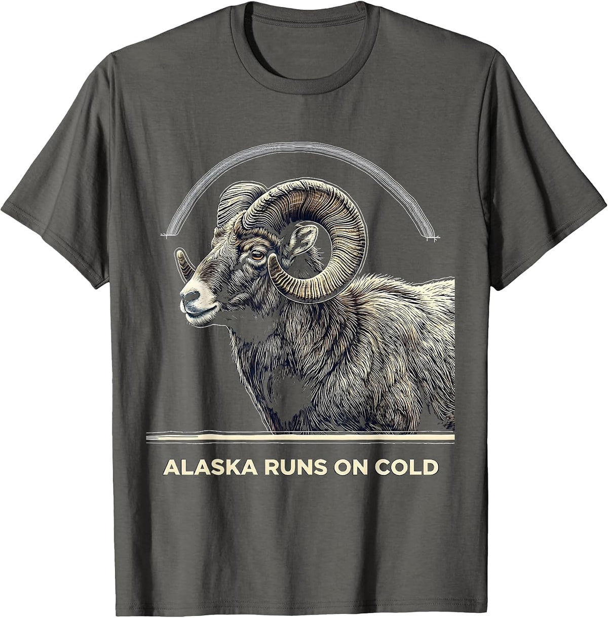 Men's Alaska Runs On Cold Topographic Contour Dall Sheep Nature T-Shirt - Asphalt Grey