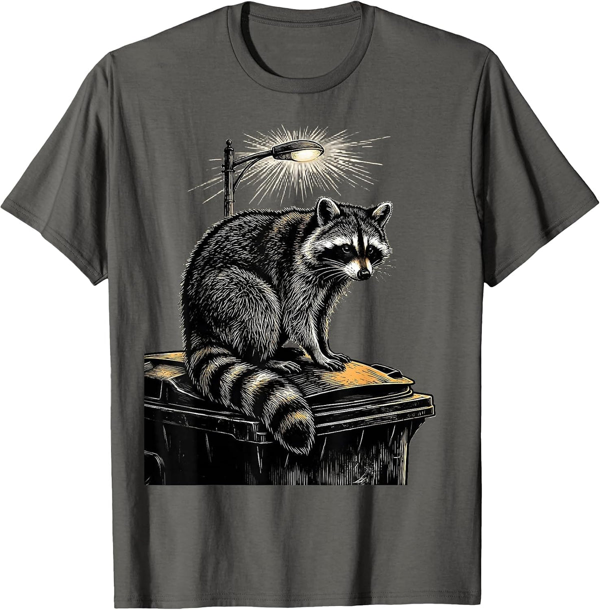 Men's Raccoon on Dumpster Night Scene Illustration T-Shirt - Asphalt Grey