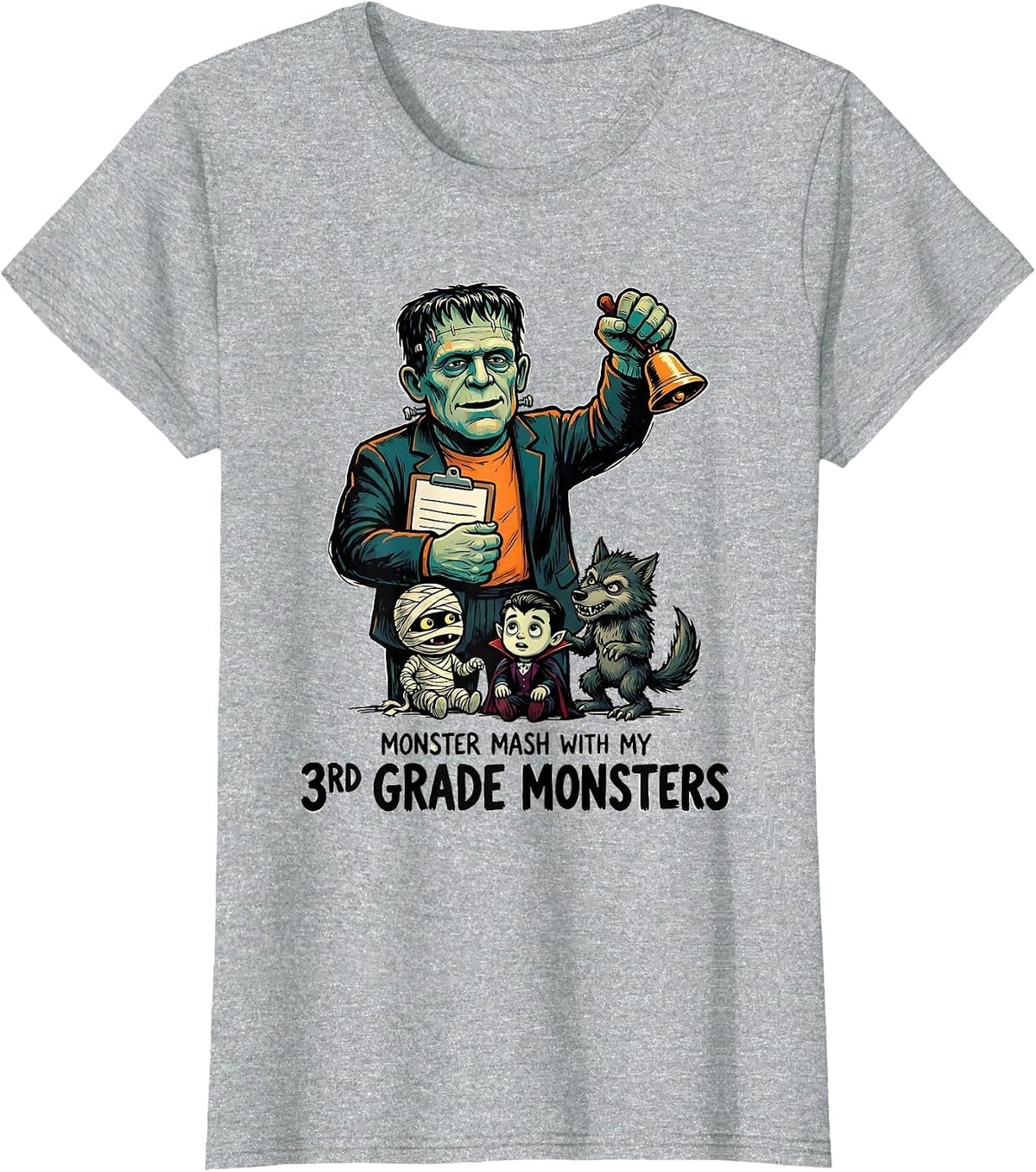 Monster Mash With My 3rd Grade Monsters Funny Teacher T-Shirt - Heather Grey