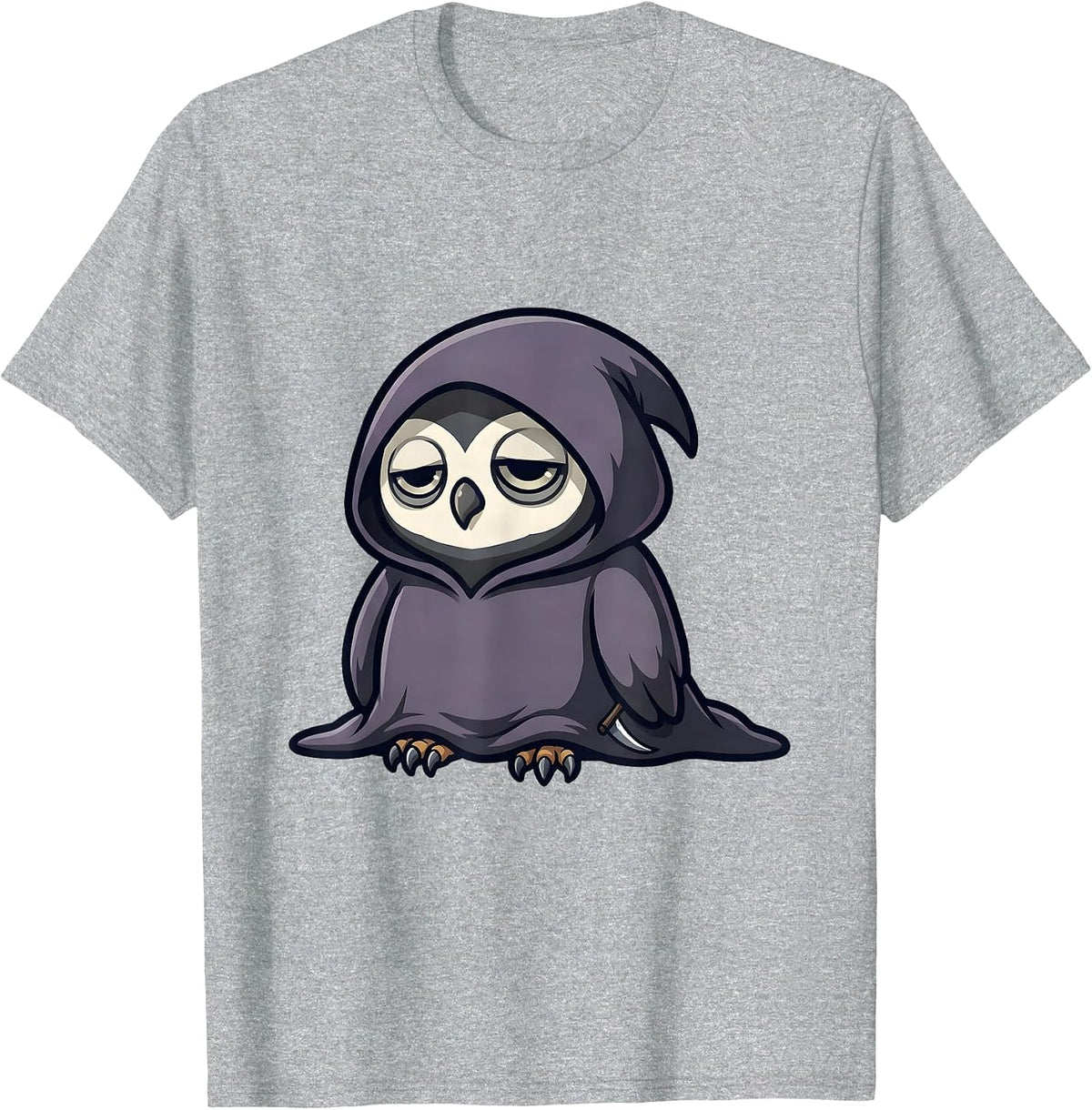 Men's Chibi Hooded Owl Reaper Pastel Goth Kawaii Creature T-Shirt - Heather Grey