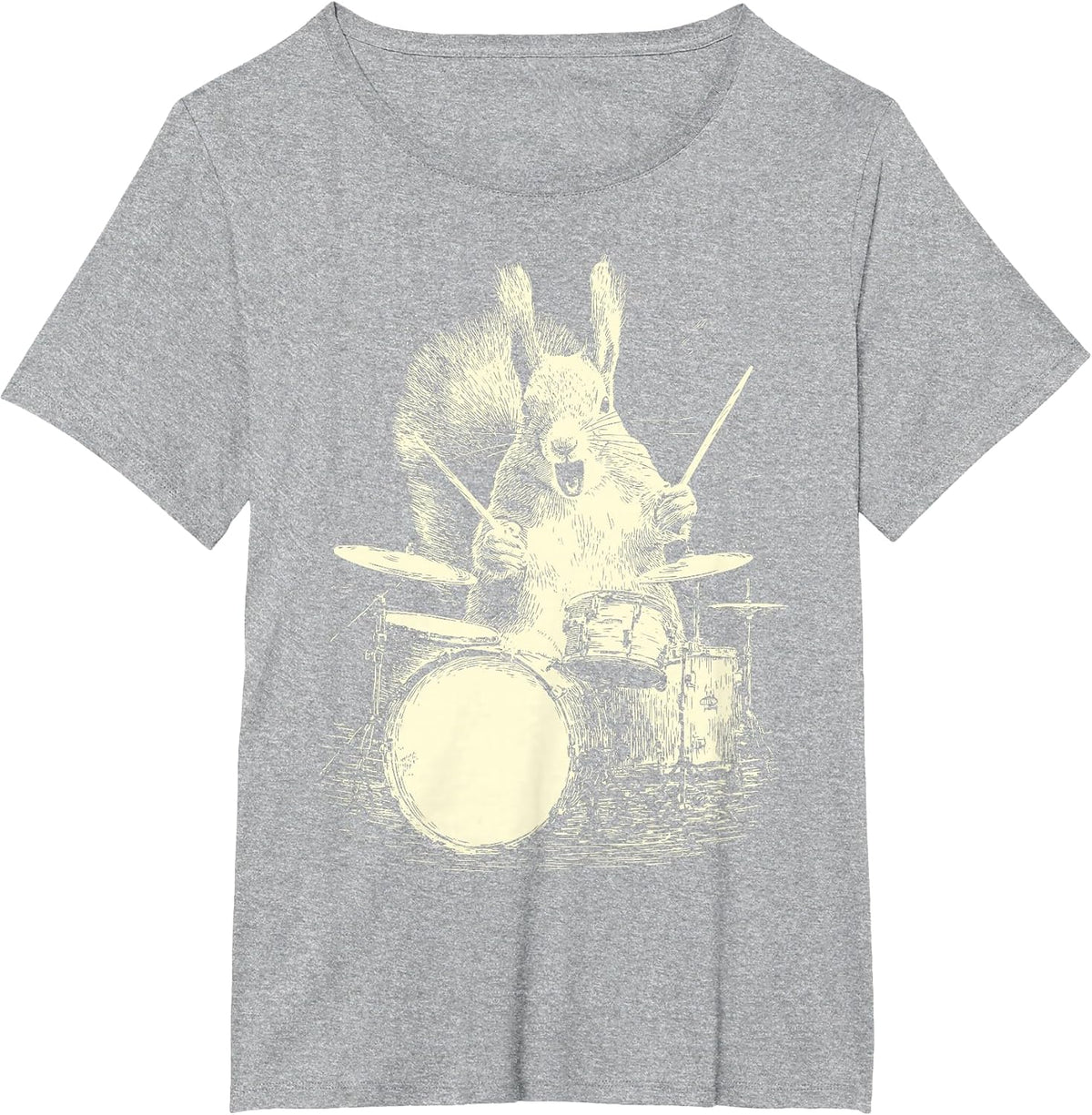 Squirrel Playing Drums Funny Music Animal Drummer Graphic T-Shirt - Heather Grey