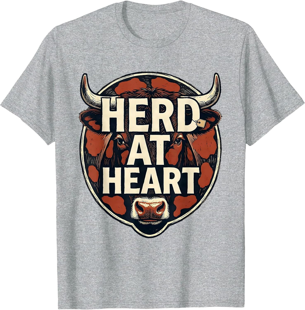Men's Herd At Heart Funny Cow Farm Animal Lover Humor T-Shirt - Heather Grey