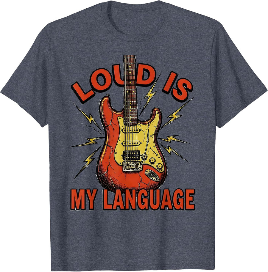 Loud Is My Language Rock Music Graphic Design T-Shirt - Heather Blue