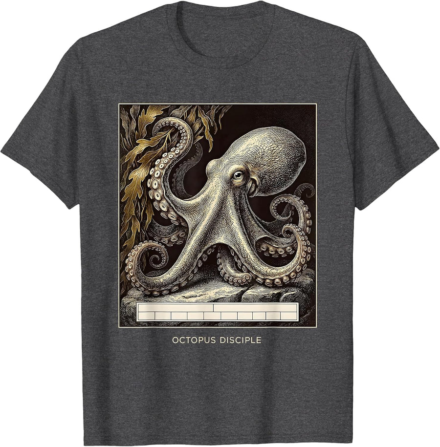 Men's Octopus Disciple Vintage Kraken Sea Monster Octopus Lover T-Shirt - Dark Heather Grey